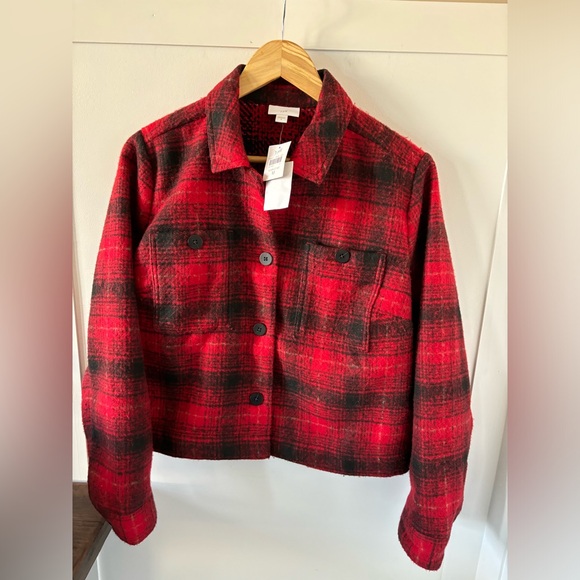 NWT J.JILL Buffalo Plaid Short Boxy Boyfriend Shacket/Jacket,Red/Black Check, M - Picture 9 of 13